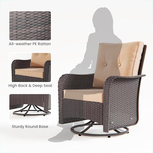 RTDTD 11 Pieces Outdoor Patio Furniture Set,Outdoor Sectional Furniture with 45" 55000 BTU Gas Propane Fire Pit Table,PE Rattan Wicker Patio Conversation Set,Swivel Rocking Chairs Set,Sand