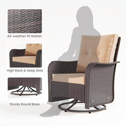 RTDTD 11 Pieces Outdoor Patio Furniture Set,Outdoor Sectional Furniture with 45" 55000 BTU Gas Propane Fire Pit Table,PE Rattan Wicker Patio Conversation Set,Swivel Rocking Chairs Set,Sand