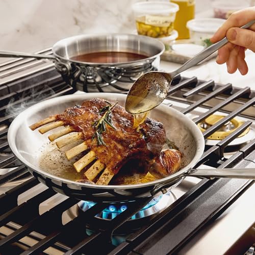 All-Clad D3® Stainless Steel 3 Piece Cookware Set- Made in USA- Includes 10" Frying Pan and 2-Qt Saucier Pan With Lid - Professional Grade -Oven Safe & Induction Compatible