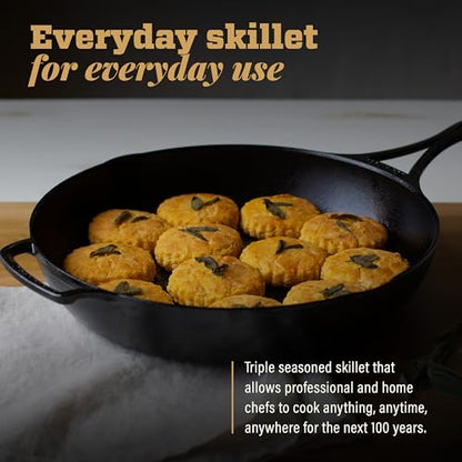 Lodge Blacklock 12" Triple Seasoned Cast Iron Skillet - Lightweight - Easy Cleanup - Premium Cookware