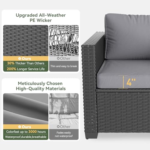 Aoxun Patio Furniture Set with Fire Pit Table, 7 Seats Piece Outdoor Furniture Set with Wicker Ottomans, Rattan Outdoor Sectional Sofa with Storage Table & Waterproof Cover Grey