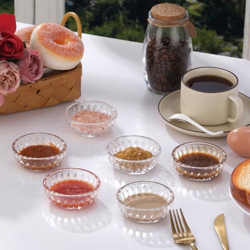 TkoYuHm 6 pack 2oz Glass Bowl Set Round Small Serving Dish for Dessert Salad Snack Ingredient Bowls for Prep Crystal Clear Relish Tray for Appetizer Sauces Dip