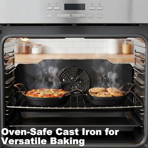 4 Sets Mini Cast Iron Skillet, 6.3 Inch Small Cast Iron Skillets with Wooden Base, Round Mini Pan Fajita Plate Iron Pan Pot, Heavy Duty Cast-iron Cookware for Baking, Frying, Cooking, Serving & More
