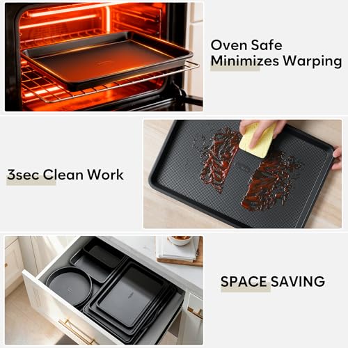 Fire More 10-Piece Nonstick Baking Pan Set, 0.8MM Thick Stackable Bakeware Sets Including Cookie Sheets for Baking, Cooling Rack, Muffin Pan, Cake Pan, Pizza Pan, Loaf Pan