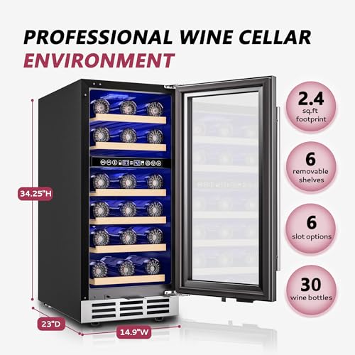 Icyglee 15" Wine Cooler Refrigerator,30 Bottle Dual Zone Wine Fridge,Silver