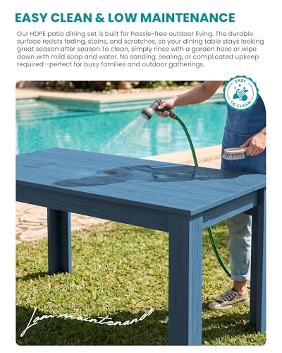 SERWALL 59" HDPE Outdoor Dining Set for 10, w/ 2 Tables & 10 Chairs, Blue