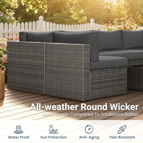 7 Pieces Wicker Patio Furniture Set - Patio Sofa and Chair for All Weather