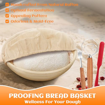 Enameled Cast Iron Dutch Oven Pot with Lid, Incl. Sourdough Bread Baking Supplies Like Banneton Bread Proofing Basket, Starter Jar, Bread Lame, 5QT Dutch Oven for Bread Baking, Oven Safe up to 500°F