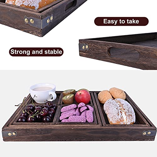 Wood Serving Tray with Handles, Set of 7 Rectangular Wooden Nesting Multipurpose Trays, Decorative Serving Trays Platter for Breakfast in Bed, Lunch, Dinner, Patio, Ottoman, Coffee Table, Party