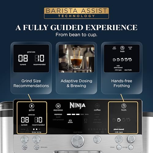 Ninja Luxe Café Premier 3-in-1 Espresso Machine, Drip Coffee, & Rapid Cold Brew | Built-in Coffee Grinder, Hands-Free Milk Frother, Assisted Tamper for Cappuccinos & Lattes | Stainless Steel | ES601