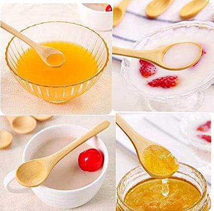 6 Pcs Handmade Small Wooden Spoon Honey Teaspoon Seasoning Coffee Tea Sugar Salt Jam Mustard Ice Cream Bamboo Spoons