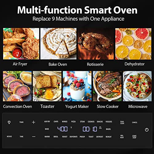 Beelicious 32QT Extra Large Air Fryer, 19-In-1 Air Fryer Toaster Oven Combo with Rotisserie and Dehydrator, Digital Convection Oven Countertop Airfryer Fit 13" Pizza, 6 Accessories, 1800w, Black