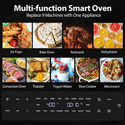 Beelicious 32QT Extra Large Air Fryer, 19-In-1 Air Fryer Toaster Oven Combo with Rotisserie and Dehydrator, Digital Convection Oven Countertop Airfryer Fit 13" Pizza, 6 Accessories, 1800w, Black