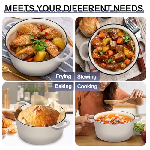 TeamFar Dutch Oven, 6QT Enameled Cast Iron Dutch Oven Cooking Pot with Lid & Dual Handles, for Bread Baking Braising Stewing, Heavy Duty & Non Stick, Oven & All Stovetops Safe - Khaki