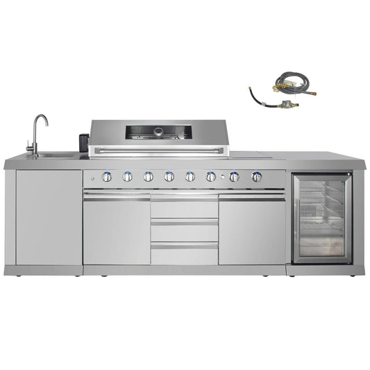 CT Copper Tailor 6-Burner Outdoor Kitchen BBQ Gas Grill Island with Infrared Rear Burner,Side Burner,Storage Cabinets & Drawers,Sink,Cooler,Stainless Steel (with Natural Gas Kit)