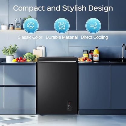 Anypro Chest Freezer 4.5 Cu.Ft, FreeStanding Top Door Compact Small Deep Mini Freezer with Removable Basket, 7 Adjustable Temperatures for Garage Dorm Apartment RV Kitchen Business, Black