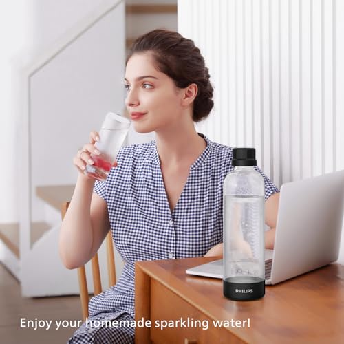 Philips Sparkling Water Maker ADD4901BKOQ/37, Plastic Soda Streaming Machine with Quick Twist Bottle, 1L BPA free PET Carbonating Bottle, Soda Maker Compatible with 60L CO2 Carbonator (NOT Included)