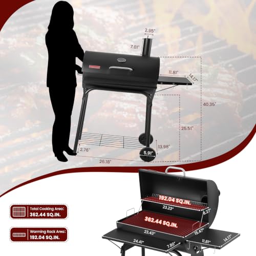 RYHOFOUD Barrel Charcoal Grill, 554 Sq. In. Large Outdoor BBQ Grill