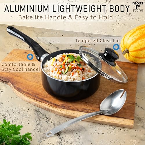 Moss & Stone 6 Pcs Black Nonstick Cookware Set, Pots And Pans Set Non stick With Glass Lid, Induction Cookware, Stay-Cool Handle PTFE/PFOA Kitchen Pots 6-Piece with Frying Pans & Saucepan