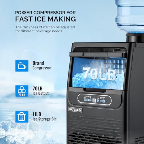 ROVSUN 70LBS/24H Countertop Ice Maker with 2 Water Inlets, ETL Certified
