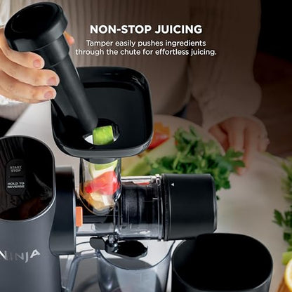 Ninja NeverClog Cold Press Juicer | Powerful Electric Slow Masticating Juicer with Pulp Control | XL Capacity | 24 oz. Juice Jug & 36 oz. Pulp Container | Dishwasher Safe | Charcoal | 150W | JC151