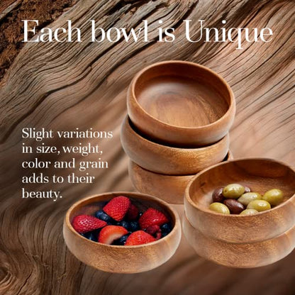 Woodard & Charles Acacia Wood Snack Serving Bowl, Set of 4, 6" x 2" (Set of 6)