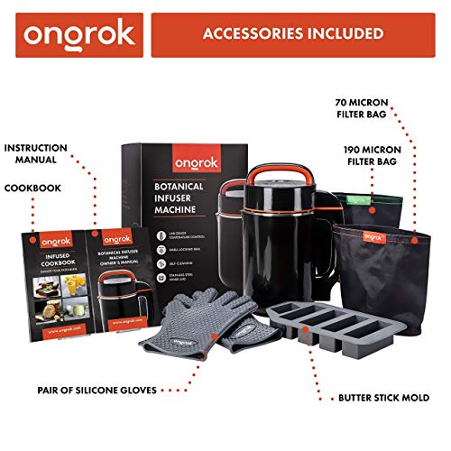 ONGROK Butter Maker & Oil Infuser Machine - Sleek Butter Machine with Simple Functionality, Electric Tincture Machine Kit for Edible Herbal Oil with all Accessories (Large)