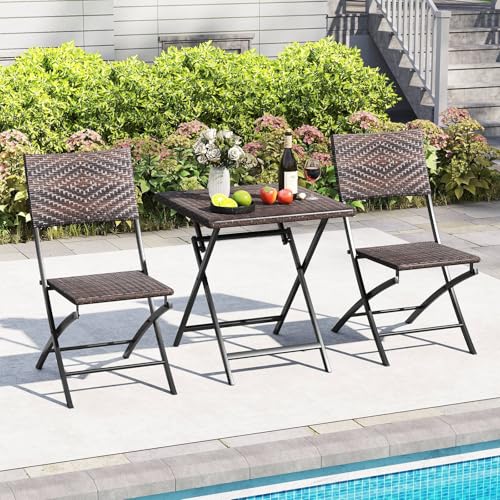 Tangkula 3 Piece Outdoor Folding Bistro Set, Mix Brown