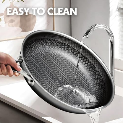 SNOWCLAD 12 Inch Hybrid Nonstick Frying Pan, Stainless Steel Skillet, Dishwasher Safe, Induction & Oven Broiler Safe, PFOA-Free Non-Toxic Cookware