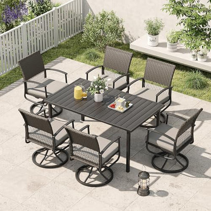 HAPPATIO 7-Piece Patio Dining Set with Wicker Swivel Patio Chairs
