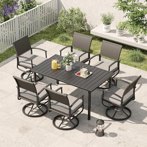 HAPPATIO 7-Piece Patio Dining Set with Wicker Swivel Patio Chairs