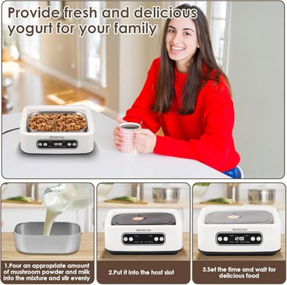 Yogurt Maker Machine with Adjust Temp(21°C-45°C/70°F-113°F)&Time(1-99h)304 Stainless Steel Inner Bowl(1.6 Quart) (Standard version)
