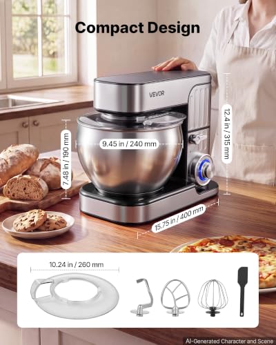 VEVOR 7.4 Qt Tilt Head Stand Mixer 500W Electric Dough Mixer