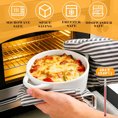 ZUQIAN Mini Cocotte Set of 4, 14 Oz Small Casserole Dishes with Lids And Handles, Ceramic Small Dutch Oven Pot With Lid, White Individual Baking Ramekins For Baking, Baked Desserts, Oven