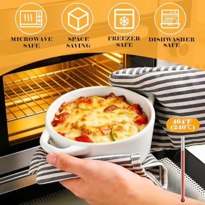 ZUQIAN Mini Cocotte Set of 4, 14 Oz Small Casserole Dishes with Lids And Handles, Ceramic Small Dutch Oven Pot With Lid, White Individual Baking Ramekins For Baking, Baked Desserts, Oven