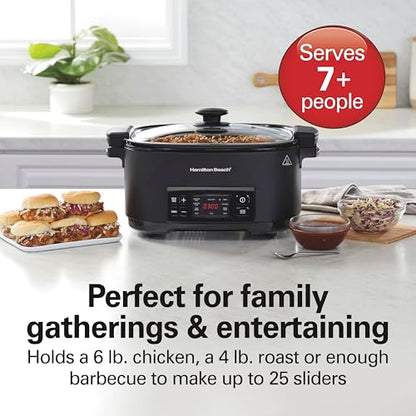 Hamilton Beach 6 Quart 9-in-1 Programmable Slow Cooker with Sear, Browning, Rice, Steam, Sauté, Roast Delay Start & Keep Warm Functions, Nonstick PFAS-Free Dishwasher Safe Crock, Black (33604)