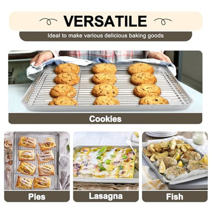 TeamFar Baking Sheet with Rack Set (3 Pans + 3 Racks), 19.6/16/12.5 Inch Stainless Steel Cookie Sheets Baking Pans Trays and Cooling Racks for Cooking Roasting, Non-Toxic & Heavy Duty, Dishwasher Safe