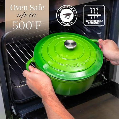 Cast Iron Dutch Oven with Lid - Non-Stick Ovenproof Enamelled Casserole Pot- Sturdy Dutch Oven Cookware - Green, 3.1- Quart, 22cm-by Nuovva
