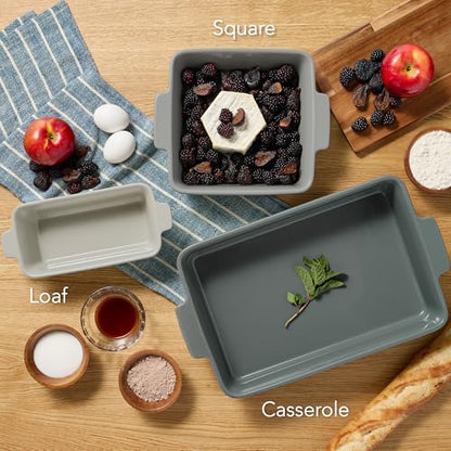 Best Choice Products 3-Piece Ceramic Bakeware Set, Stoneware Baking Dishes, Porcelain Casserole Bakeware Dishes, Serving Dishes - 9x12 Casserole, Loaf Pan, 8x8 Baking Dish - French Gray