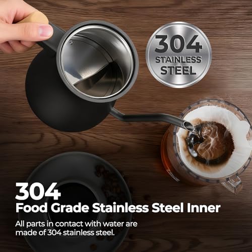 Narcissus P901 Gooseneck Electric Kettle with ±1℉ Temperature Control Function, 1200 Watt Rapid Boiling in 5 Mins, Max 6 Hours Keeping Warm, 304 Stainless Steel Interior, BPA Free, Black