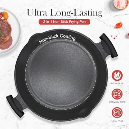 AIKENBBKK Frying Pan Skillet Nonstick with Lid, 14 Inch Large Deep Saute Pan, Big Induction Pan Non Stick, 2-1 Cooking Cookware with Helper Handle, Family Size, Suitable for All Stoves, PFOA-Free, Red