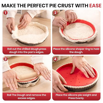 Tart Pan Kit,9 Inch Tart Pans with Removable Bottom,Non-stick Fluted Quiche Pan with Silicone Crust Shaper,Pie Weights,Brush,Sponges,Quiche Baking Dish Tart Molds For Baking Fruit Tarts,Pies & Quiches