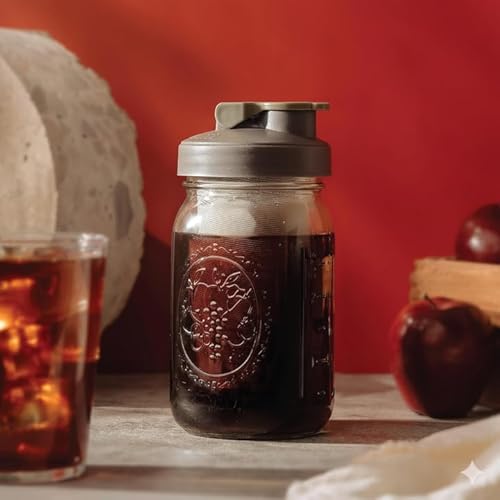 County Line Kitchen 64 oz Glass Cold Brew Coffee Maker with Leak-Proof Lid, Wide Mouth Mason Jar - Iced Coffee and Tea Pitcher - Gray
