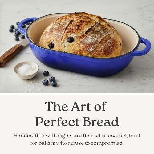 ROSSALLINI Signature Enameled Cast Iron Sourdough Bread Oven | Non-Stick with Tight Fitting Lid for Perfect Baking and Bread Making | 2QT Oval Oven With Lid [Oyster Grey]