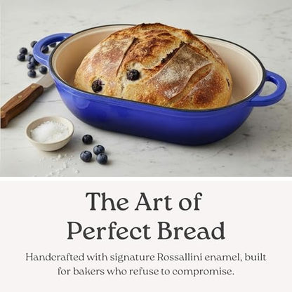 ROSSALLINI Signature Enameled Cast Iron Sourdough Bread Oven | Non-Stick with Tight Fitting Lid for Perfect Baking and Bread Making | 2QT Oval Oven With Lid [Oyster Grey]