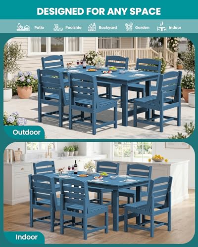 SERWALL HDPE Outdoor Dining Furniture, Outdoor Dining Set for 10, Blue