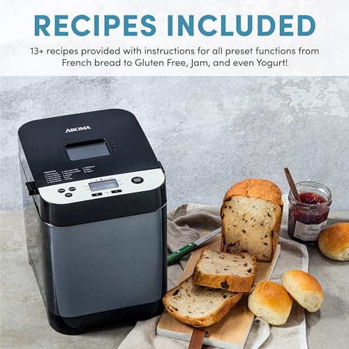 AROMA® 1.5lbs. Digital Bread Maker with Crust Customization, Clear-View Lid, and Nonstick Baking Pan, Black (ABM-250)