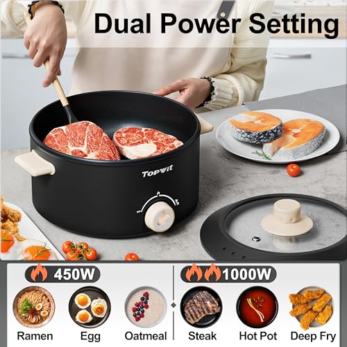 TOPWIT 4L Electric Pot, Non-Stick Hot Pot Electric with Dual Power