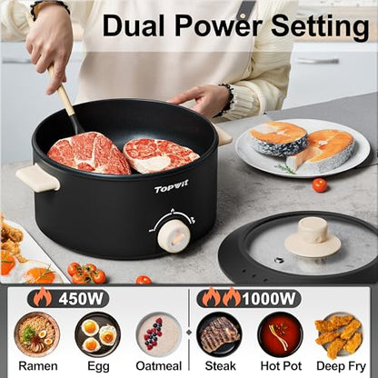 TOPWIT 4L Electric Pot, Non-Stick Hot Pot Electric with Dual Power