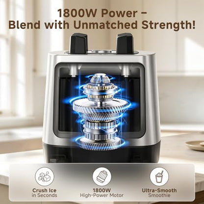 AMZCHEF 1800W Smoothies Blender, Ice-Crushing Countertop Blenders